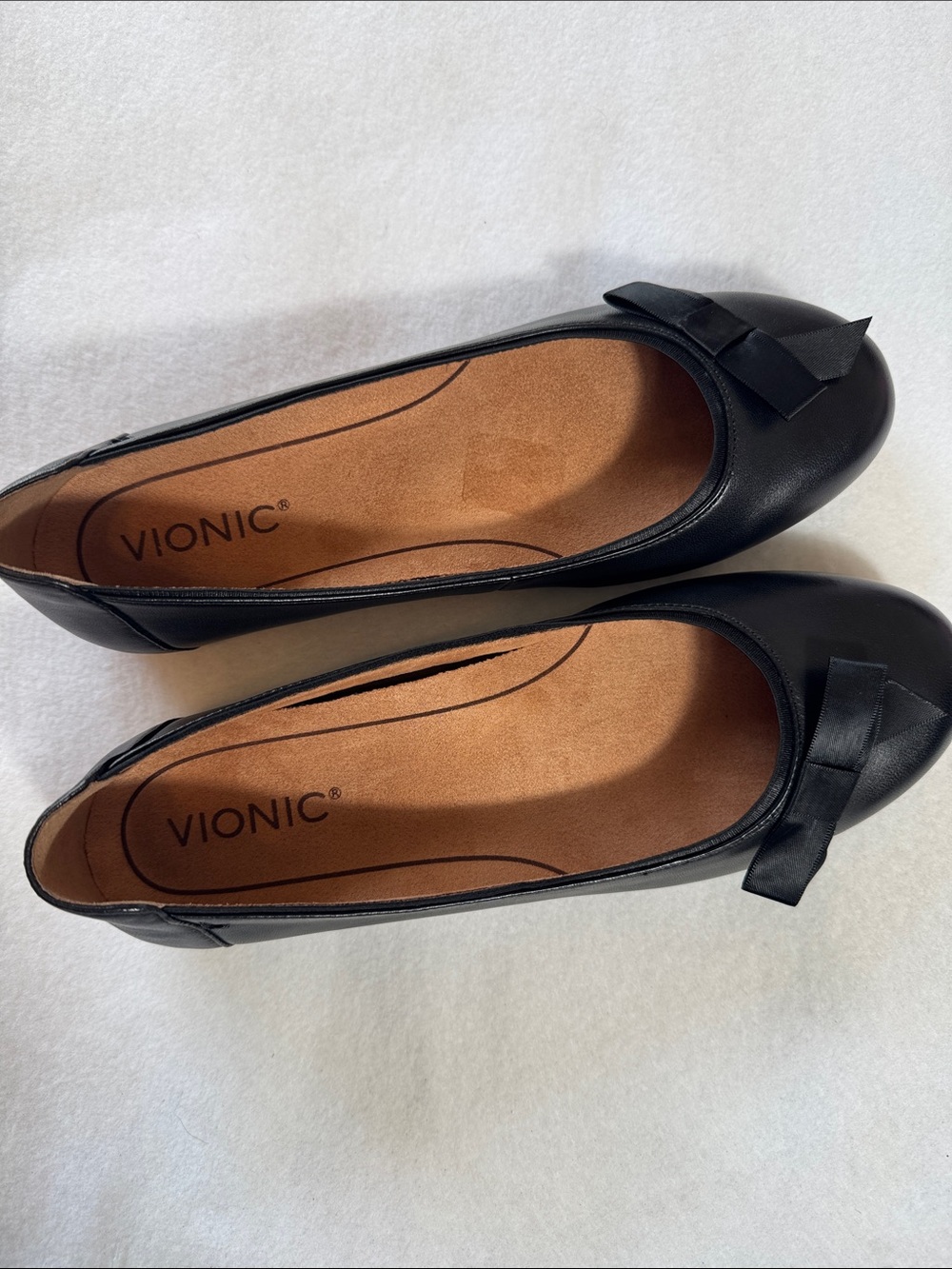 Vionic Black Leather Ballet Flats Bow Comfort Shoes 8.5 - Picture 2 of 7